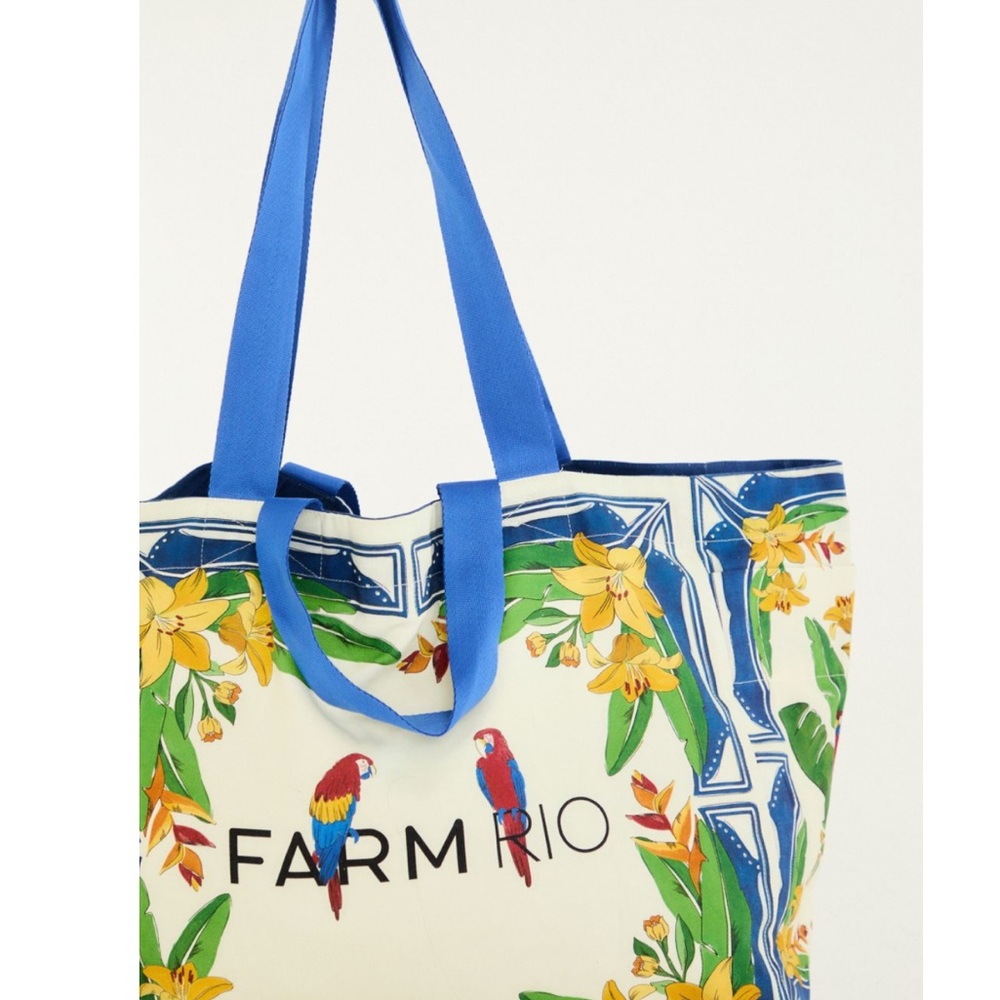 FARM Rio Brazil Tropical Parrot Large Canvas Carryall Tote Bag NWT - Picture 14 of 15